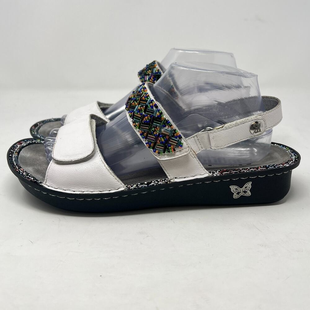 Alegria Verona Fiesta de Dia White Leather Low Wedge Sandals EU 40 US 9
